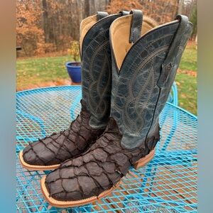 CORRAL BOOTS - TOBACCO PIRARUCU (FISH) WIDE SQUARE TOE COWBOY BOOTS
